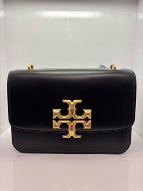 Tory Burch Black Eleanor black Leather Shoulder Bag with Gold Logo Accent